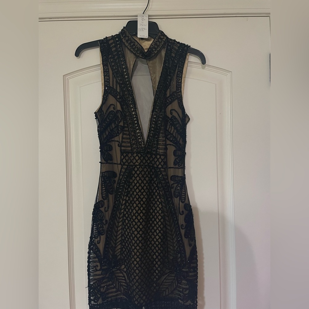 BEBE open back embellished dress